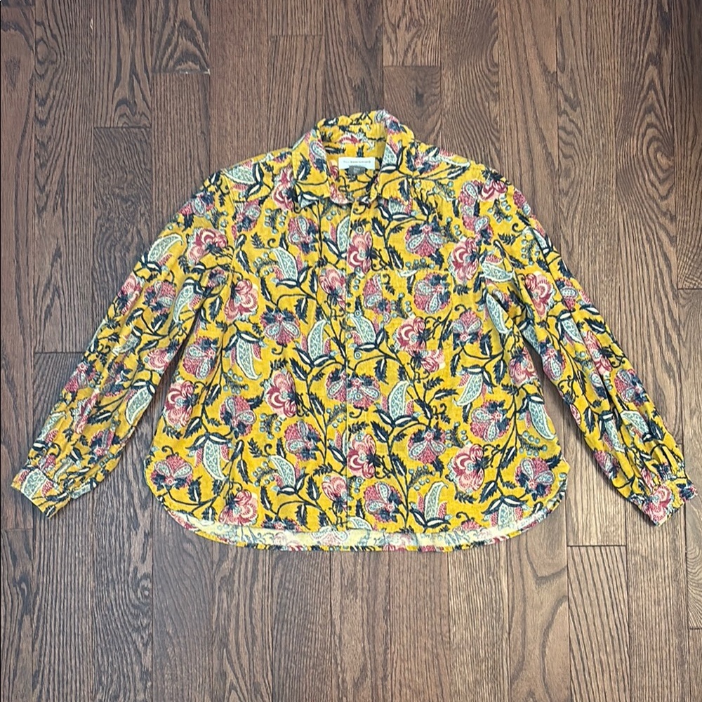 Anthropologie Pilcro Sigourney Floral Yellow Corduroy Buttondown